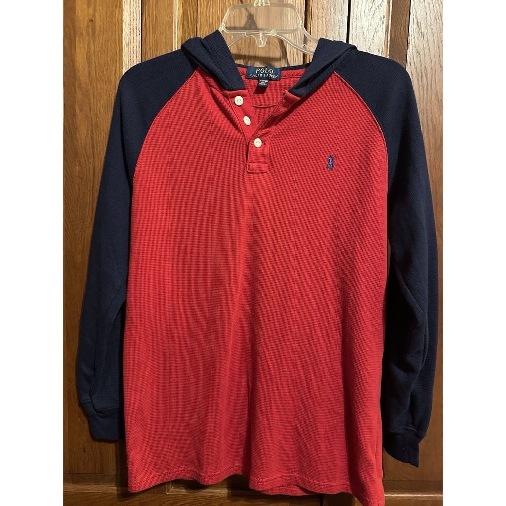 Polo Ralph Lauren Thermal‎ Hoodie Sweatshirt Youth XL 14/16 Pullover Red Navy